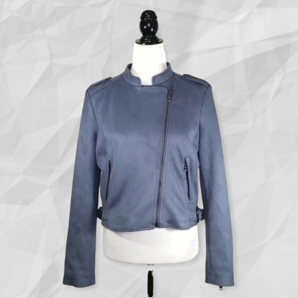 Banana Republic Women's Jacket Size M Blue Vegan Suede Moto Epilets - Picture 1 of 9